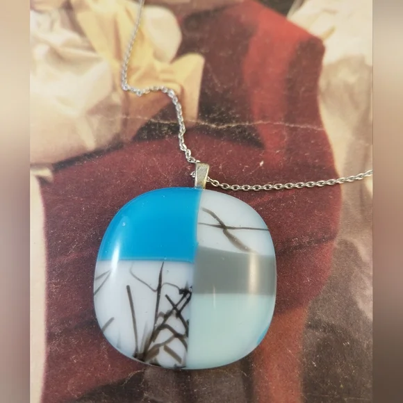 Blue&White Pendant Sterling Silver Necklace - Picture 12 of 15
